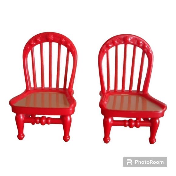 Fisher-Price Loving Family Dollhouse Replacement Red Dining Room Chairs - Picture 1 of 4
